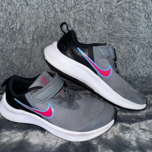 Nike Kids Gray and Pink/Blue Swoosh Athletic Sneakers